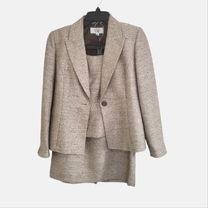 EUC 3 pcs set Le Suit tan metallic blazer jacket tank top pencil skirt suit set